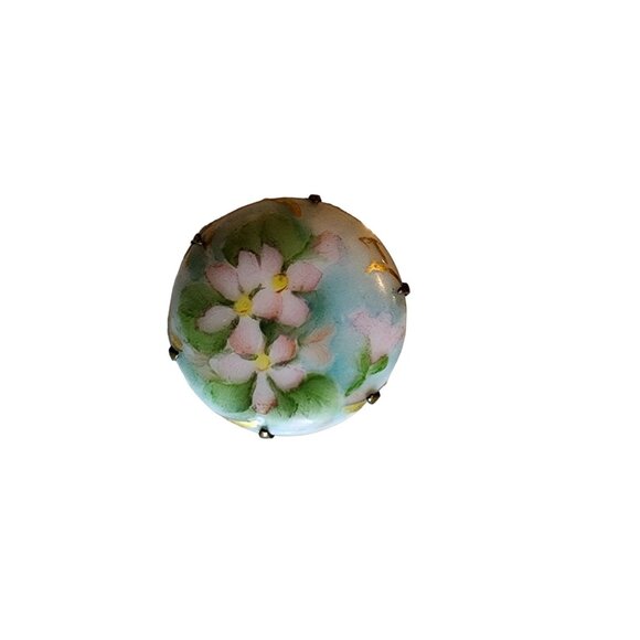 Vintage Beautiful Porcelain Over Brass Brooch Pin (A1533) - Picture 1 of 4